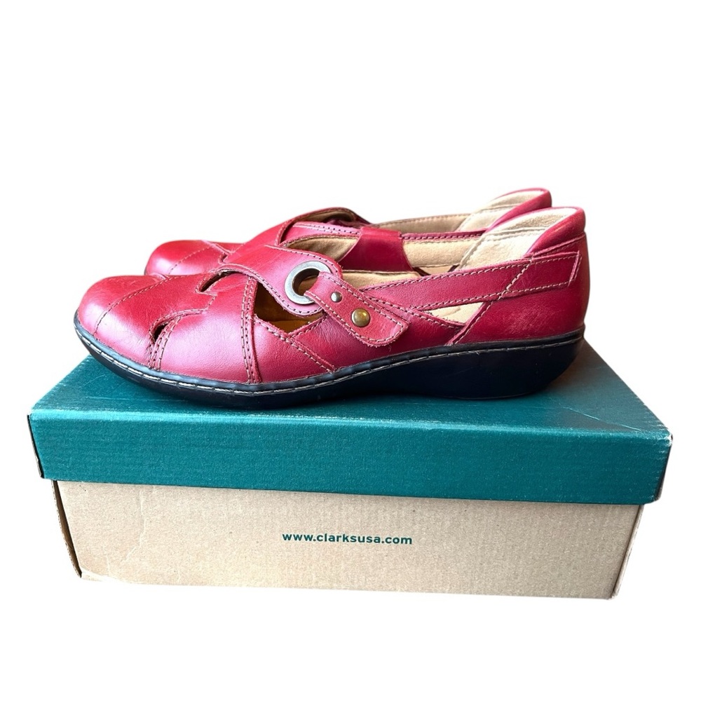 Clarks Women's Red Leather Shoes Sz 8 - Picture 2 of 16